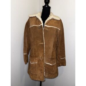 Vintage Women's Pioneer Wear Leather & Sherpa Western Style Coat Size 14